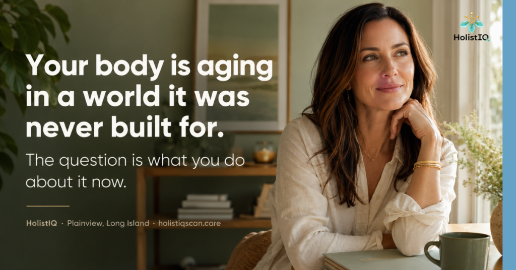 Woman in calm wellness setting representing longevity and preventive wellness support at HolistIQ in Plainview, Long Island NY — bioenergetic testing and holistic health
